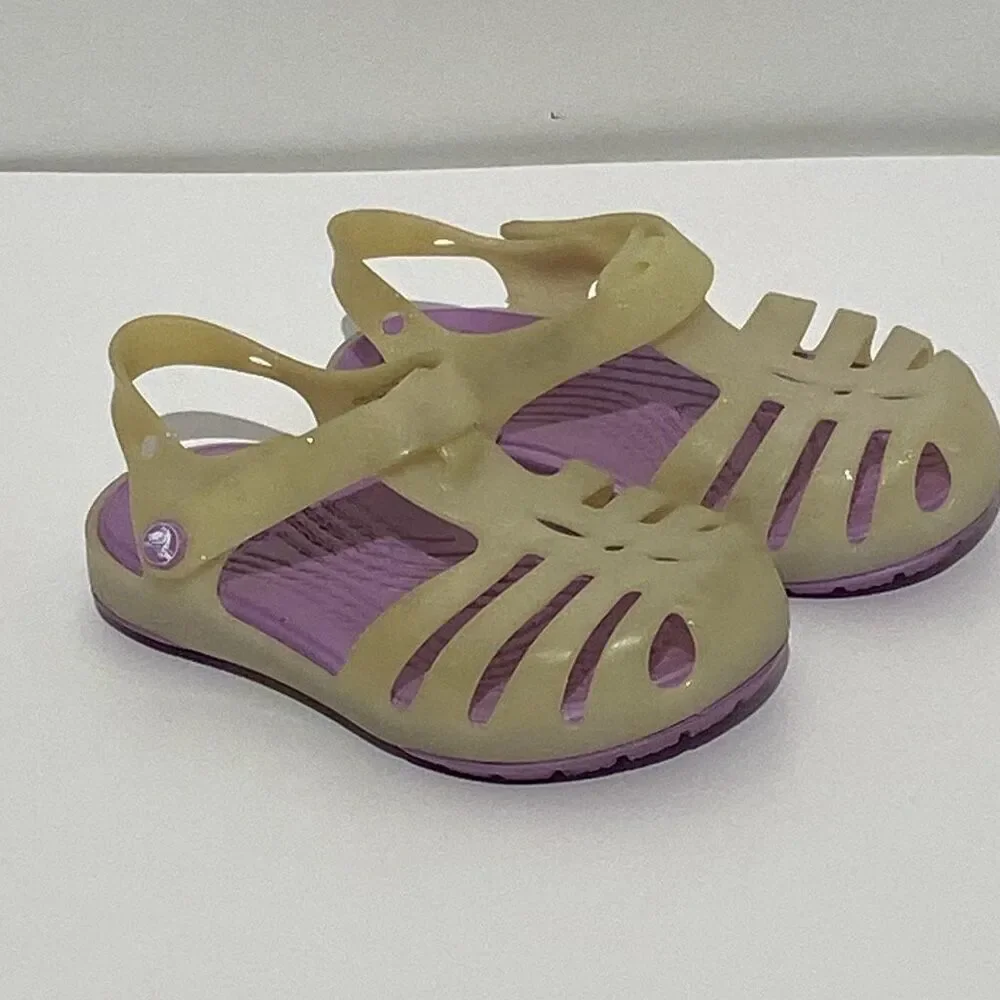 Crocs Girls Cream‎ Purple Isabella Glitter Jelly Comfort Sandals Size 5